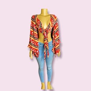 Shein ruffle bell sleeve crop top